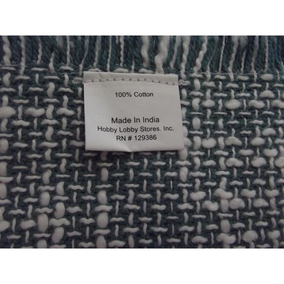 Hobby Lobby Table Top Runner Green White Woven 72" x 14.5" fringe 100% Cotton - Picture 3 of 4